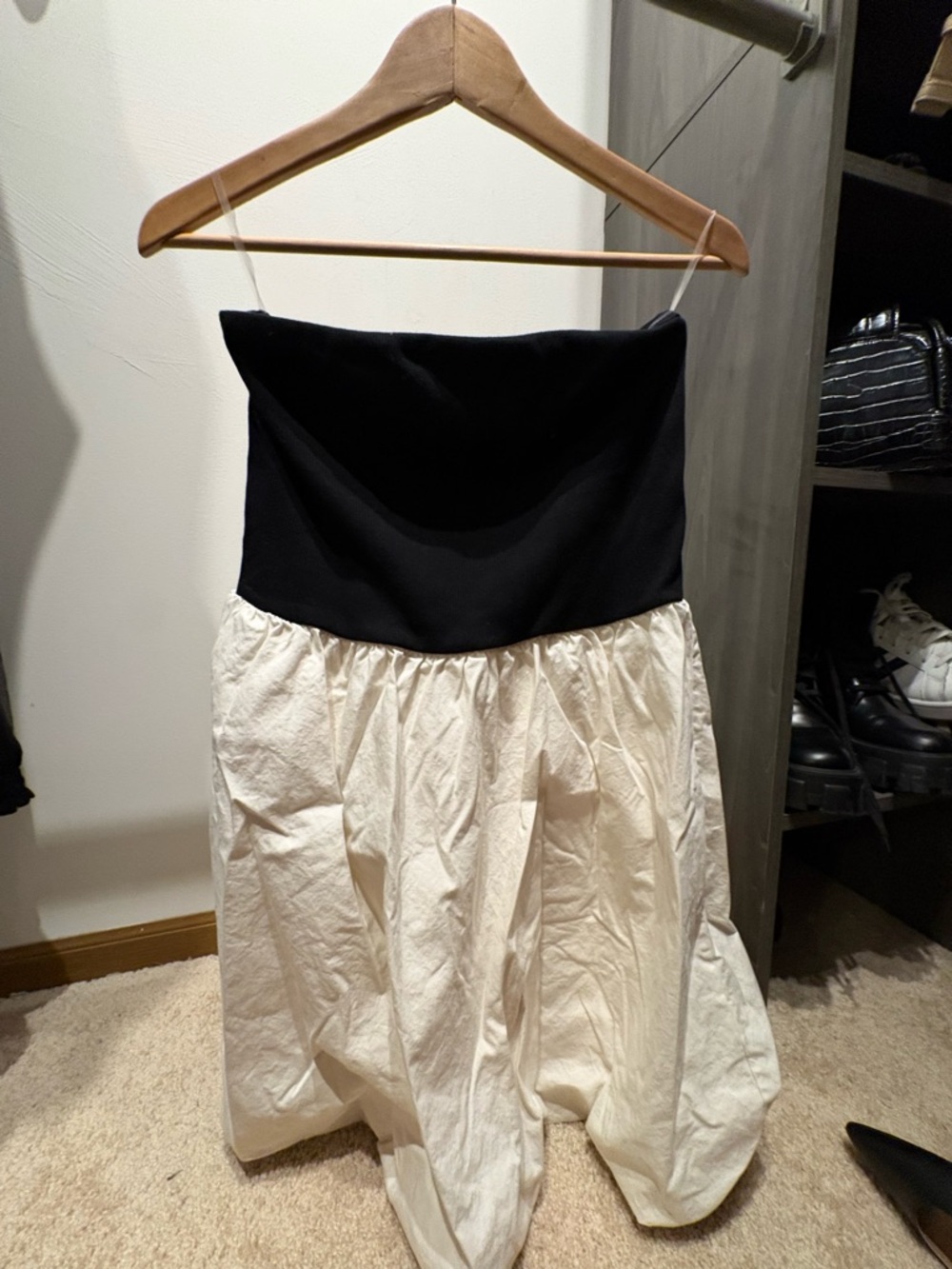 a new day Black and Cream Strapless Mini Bubble Dress